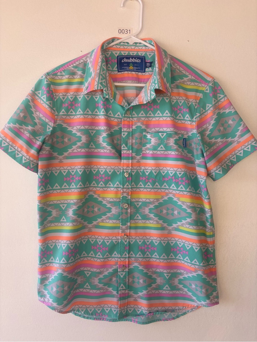 chubbies Short-Sleeve Button-Down in Mint with Pastel Stripes